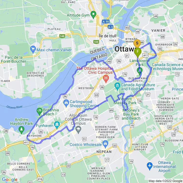 map of Fall loop around Ottawa