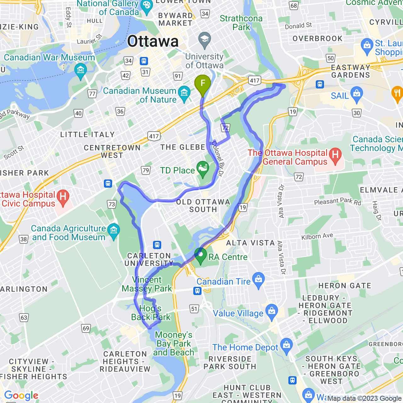 map of Night Ride by the Rideau River