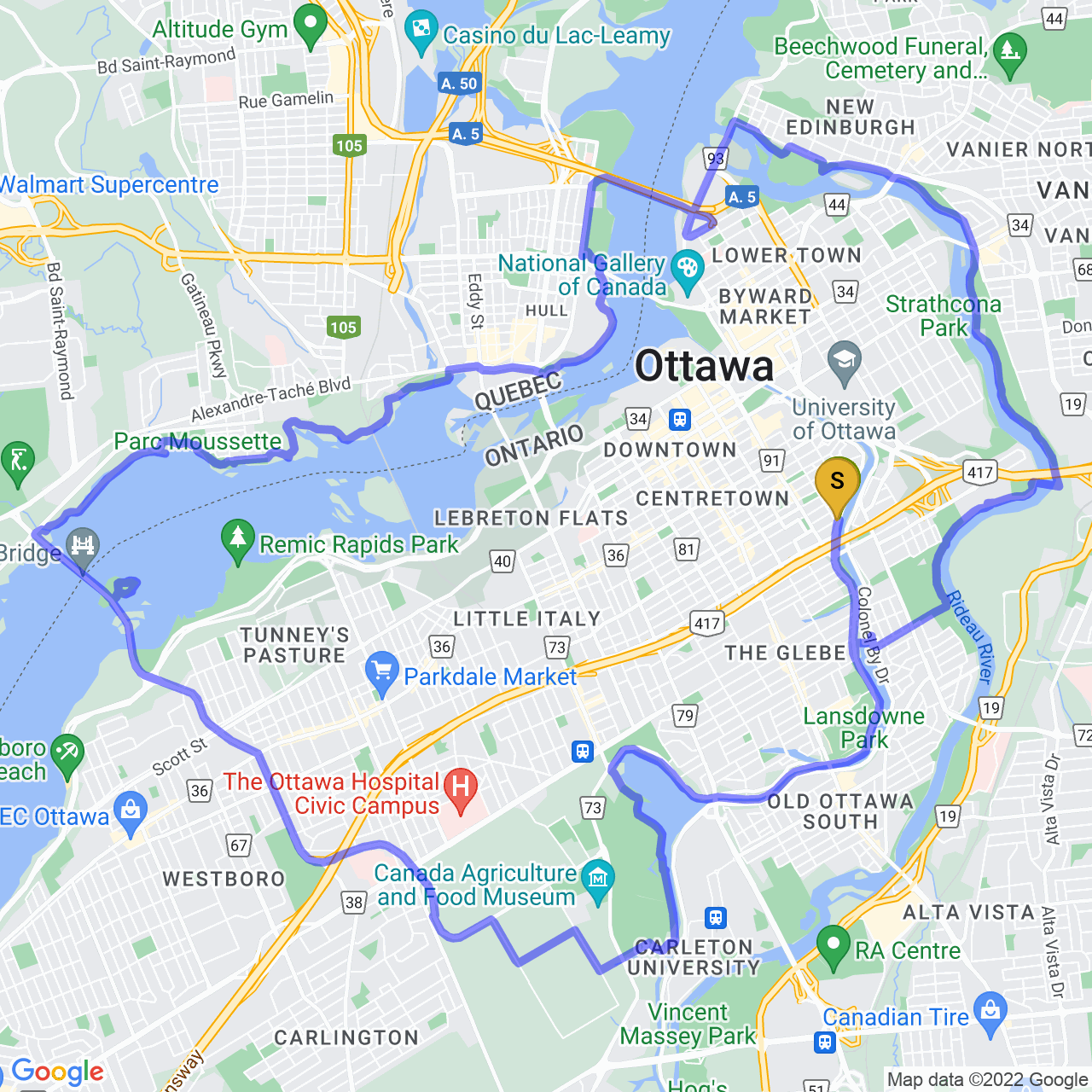 map of nice loop around Ottawa