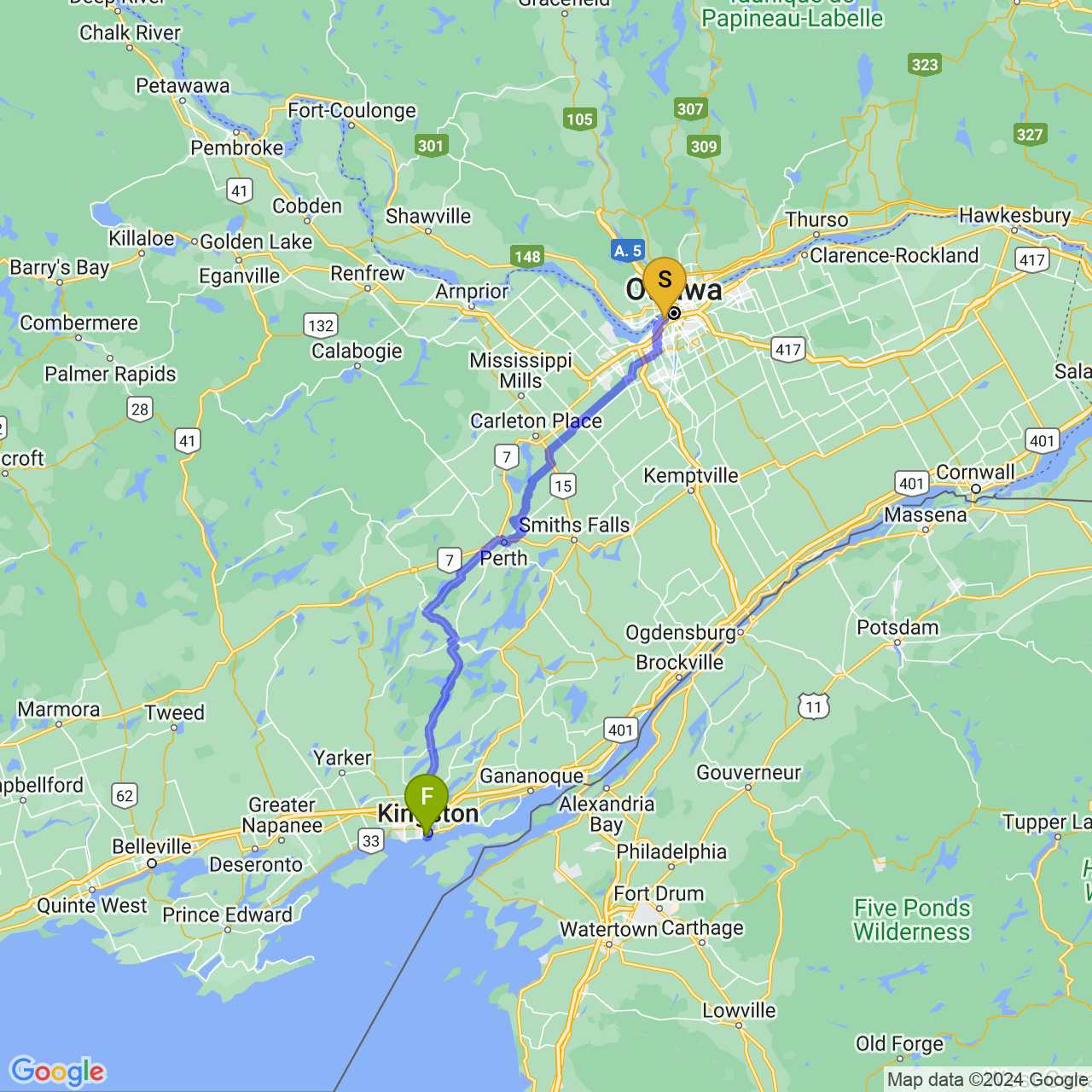 map of Rideau Lakes Tour 2024