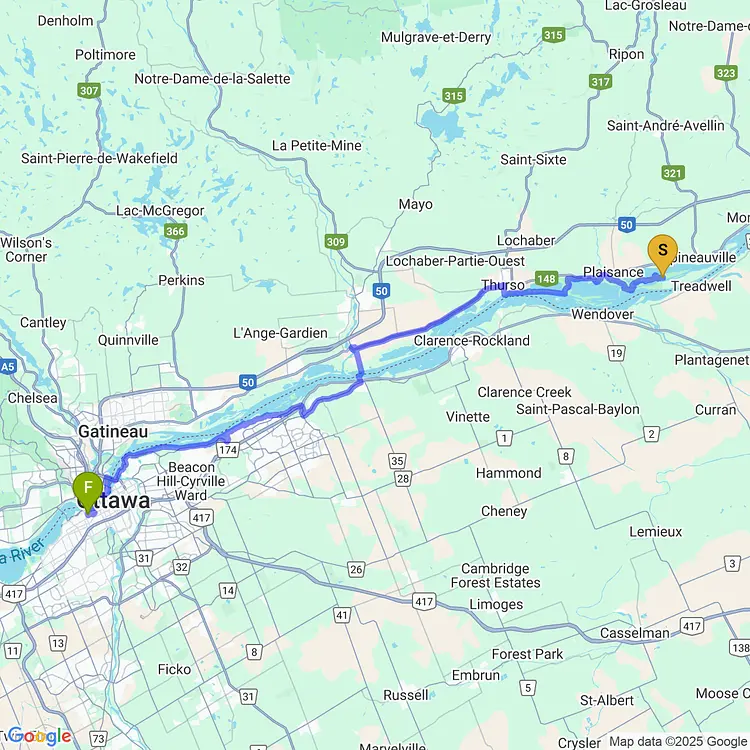 map of riding back from plaisance