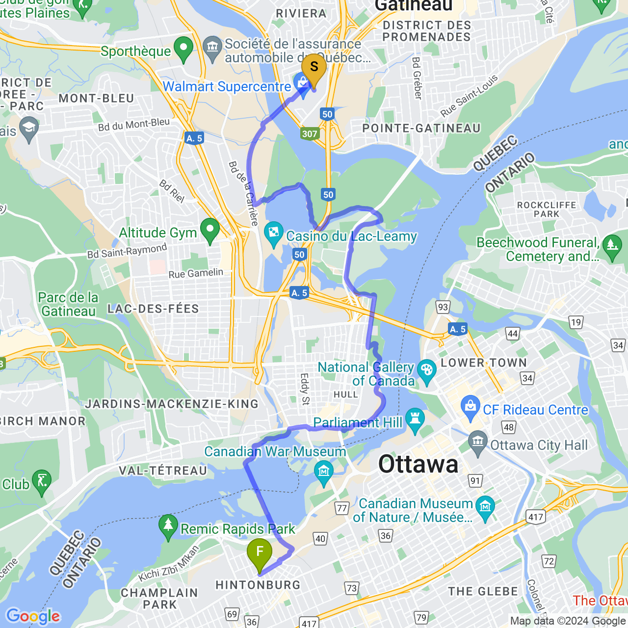 map of back to Ottawa