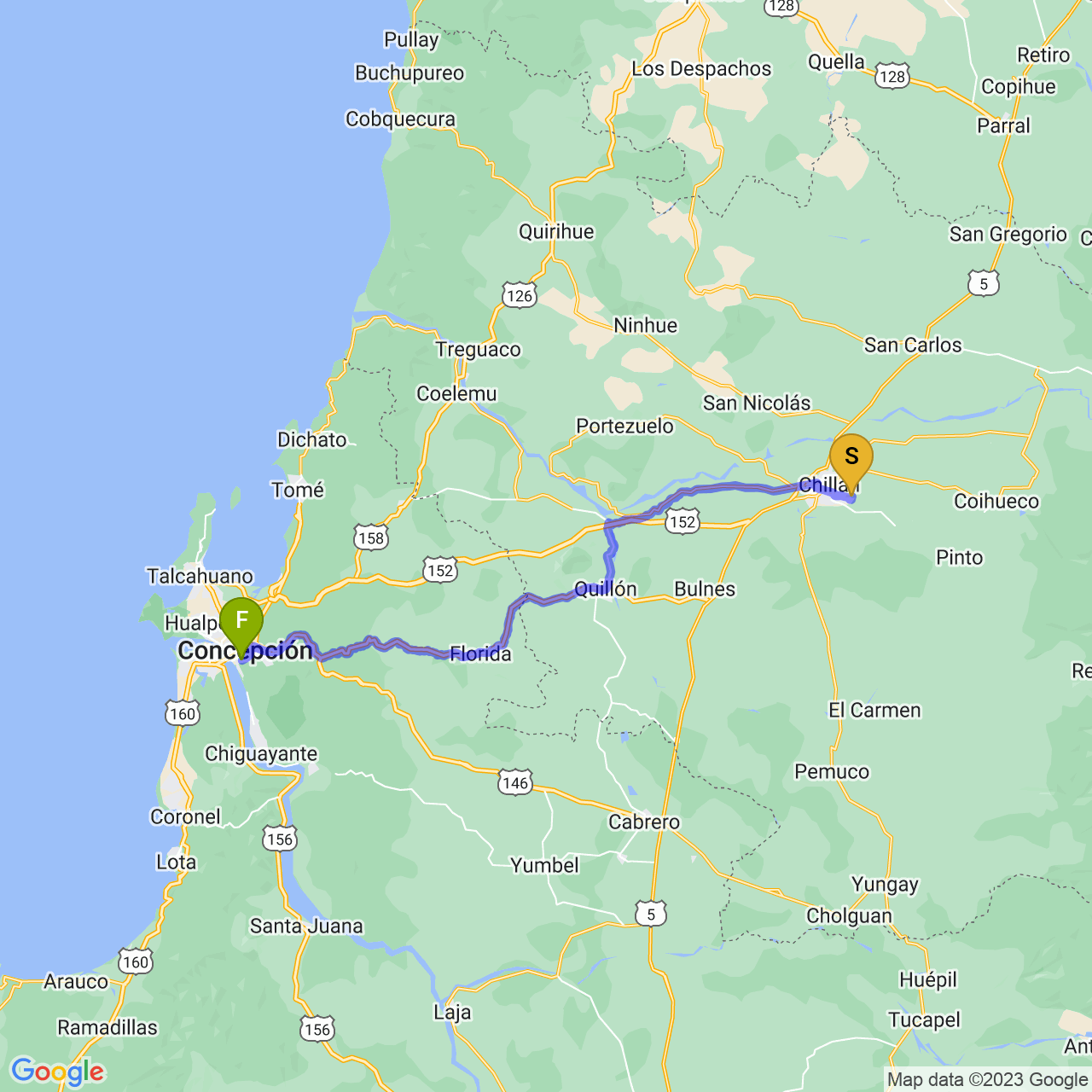 map of Chillán a Concepción: Gran Fondo
