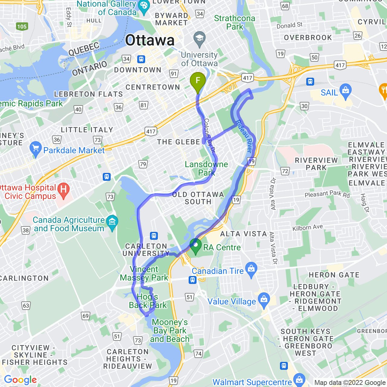 map of Sunset Ride at the Hog's Back Falls Lookout