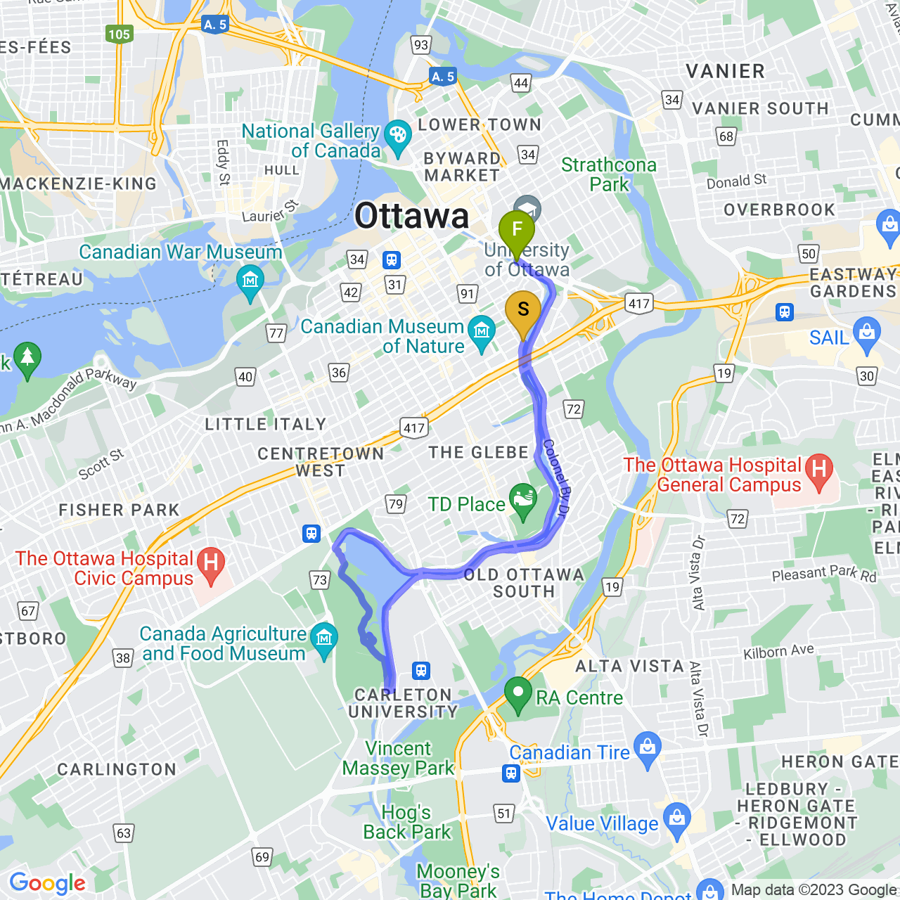 Map of Easy Loop around the Canal