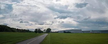 a road next to a field