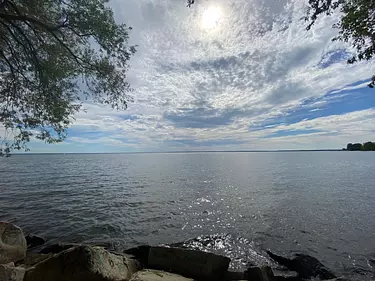 lake with rocks and trees around it