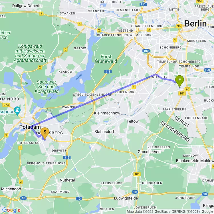 map of potsdam to berlin