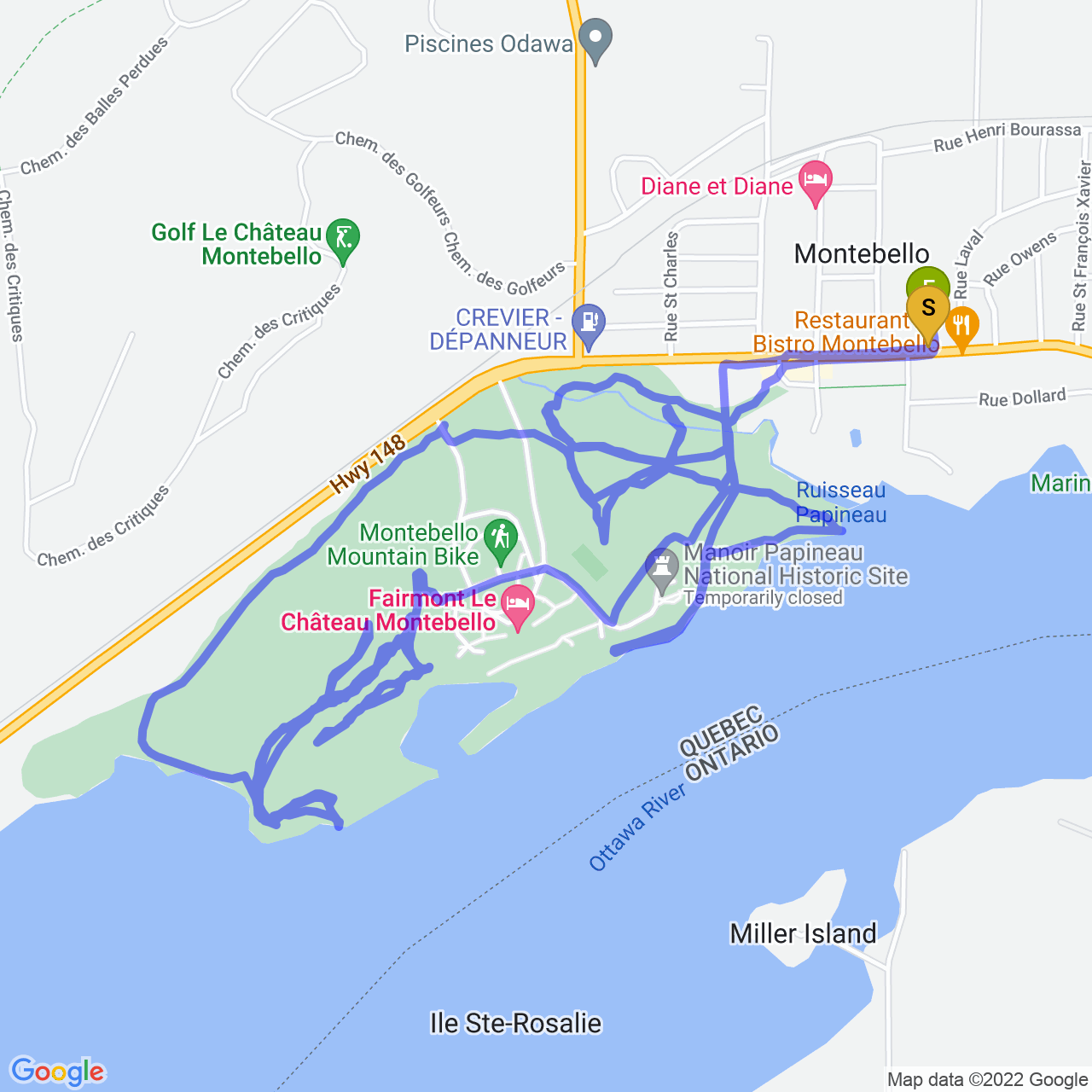 map of Mountain biking around Montebello