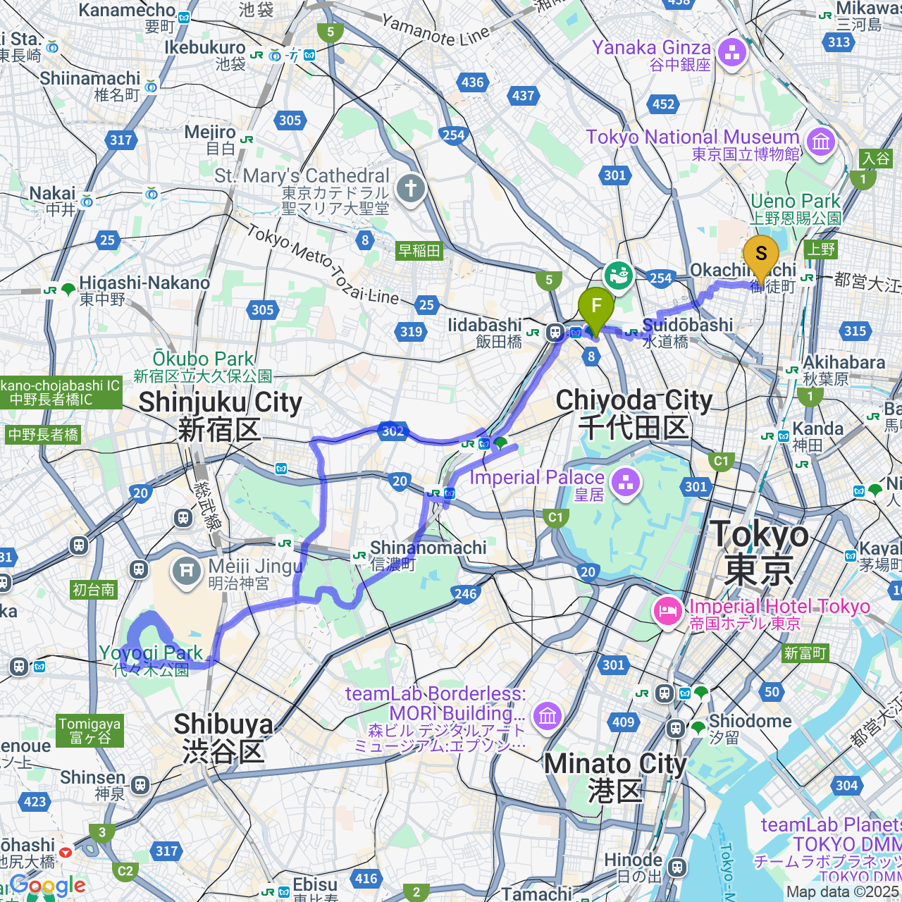 map of Tokyo Scramble to Yoyogi Park