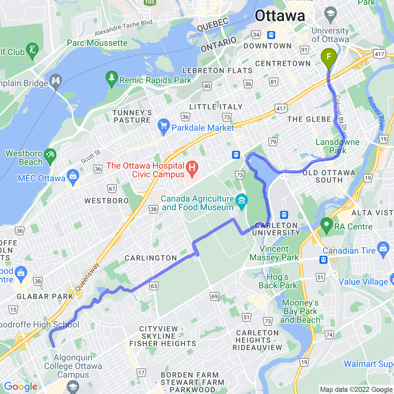 map of Sunset Ride through Carlington Woods