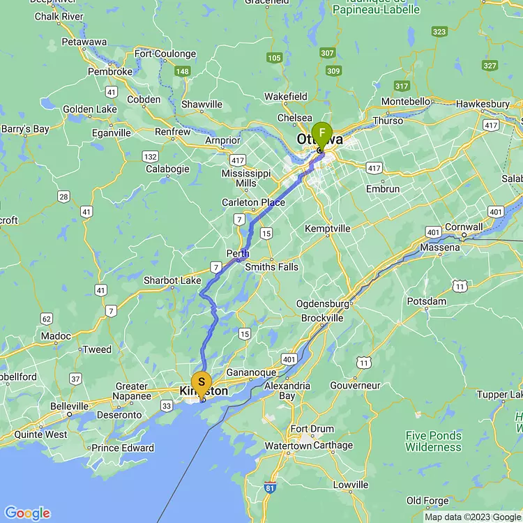 map of Rideau Lakes Tour: Day 2 - Classic