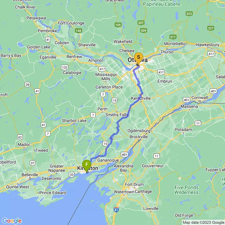 map of Rideau Lakes Tour: Day 1 Cruise
