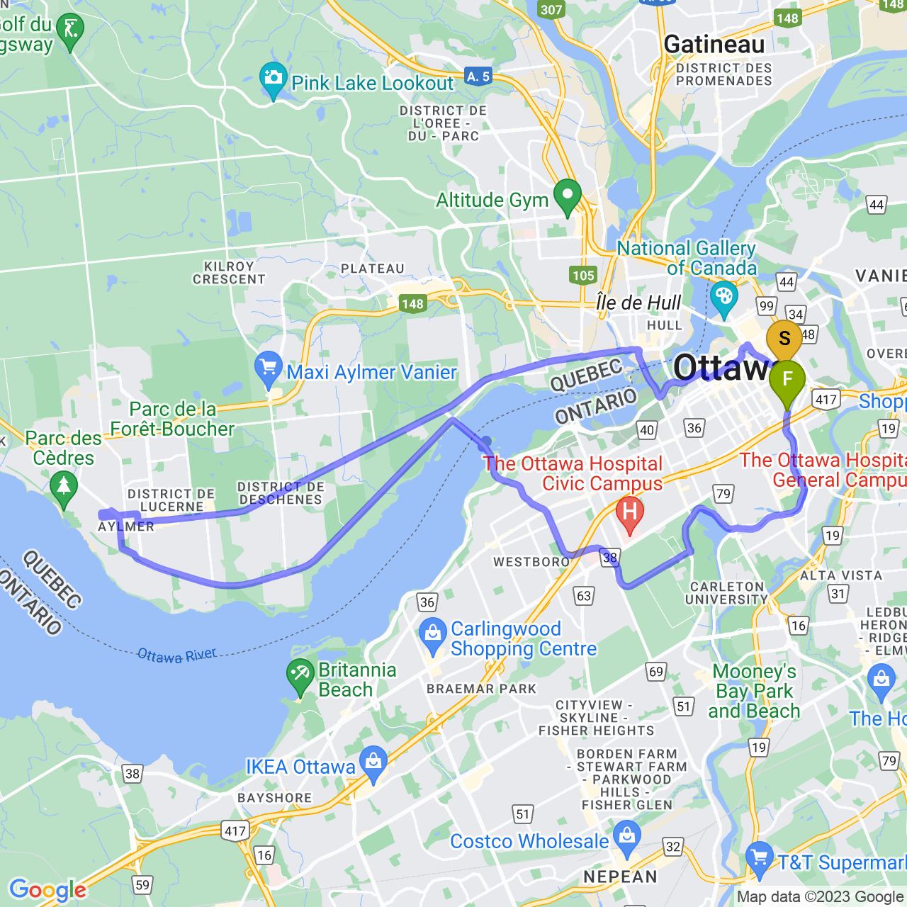 map of when the sun shines you visit Aylmer