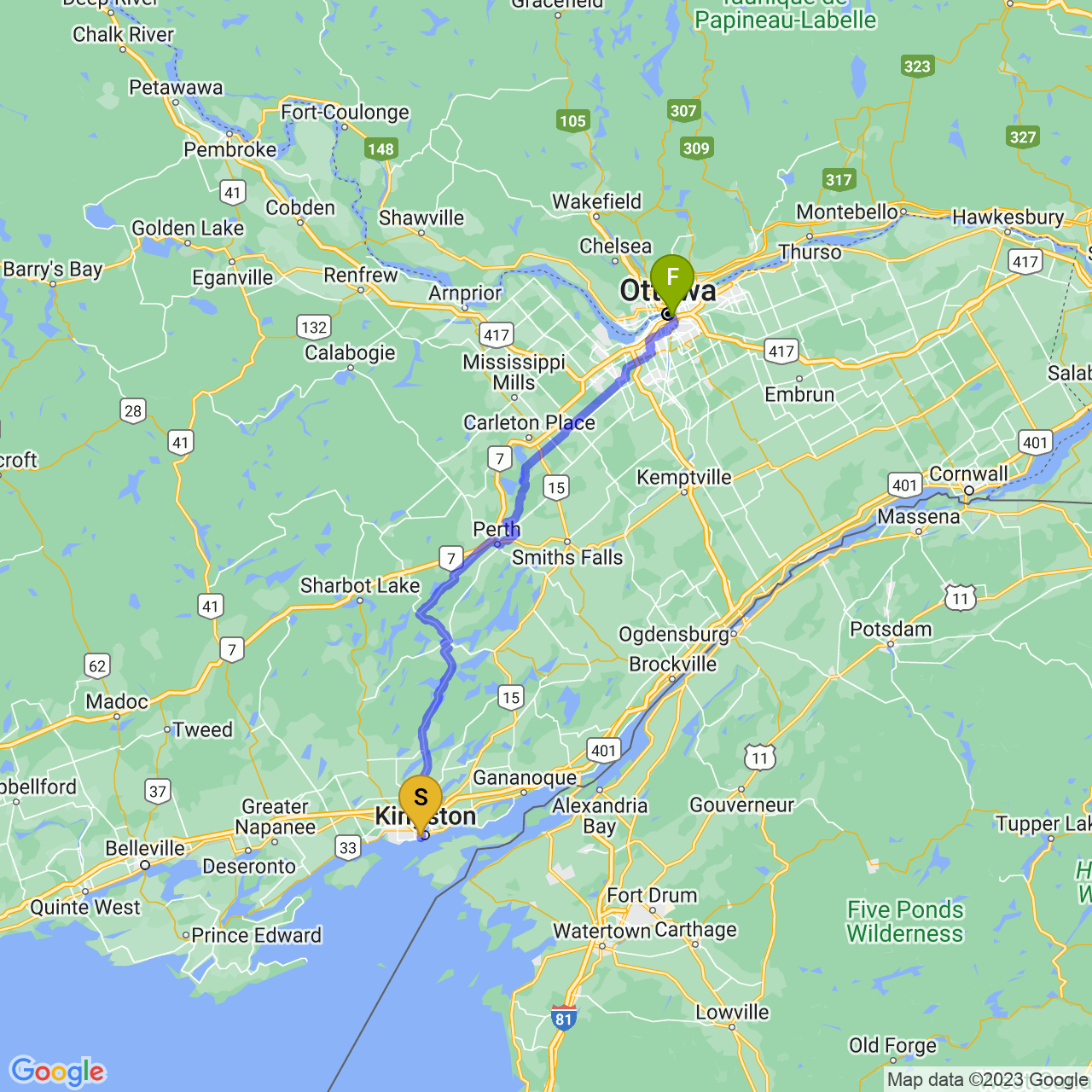 map of Rideau Lakes Tour: Day 2 - Classic