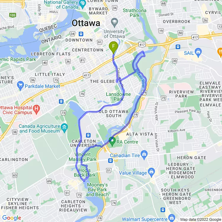 map of Sunset Ride at the Hog's Back Falls Lookout