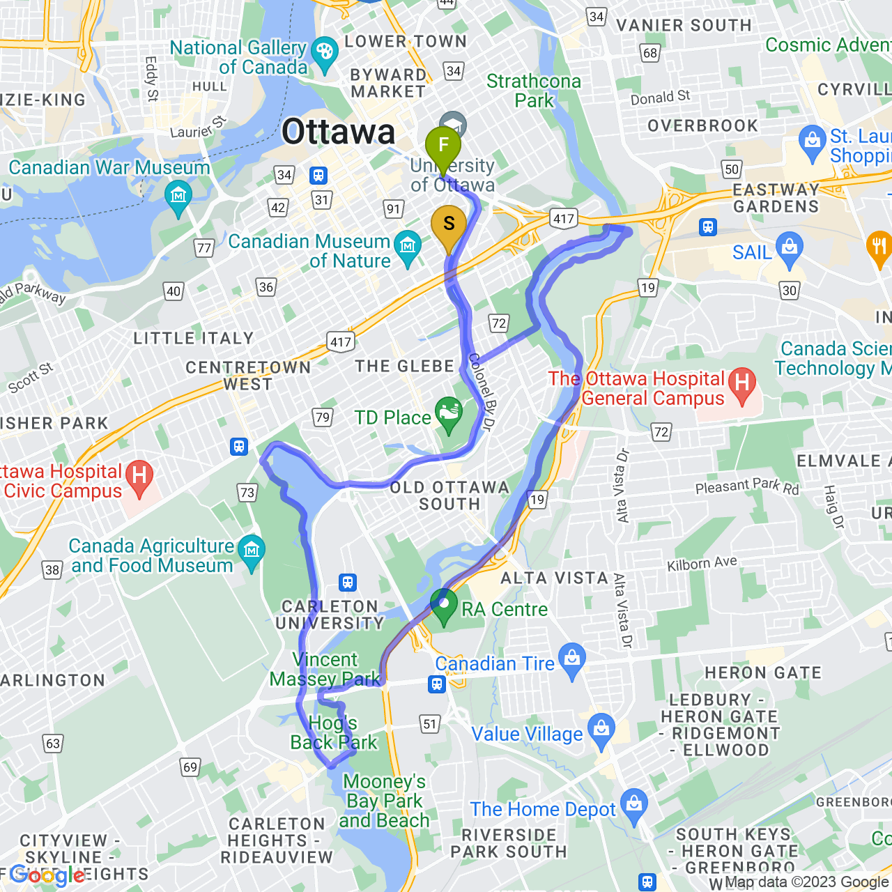 map of Evening -R-u-n- Ride