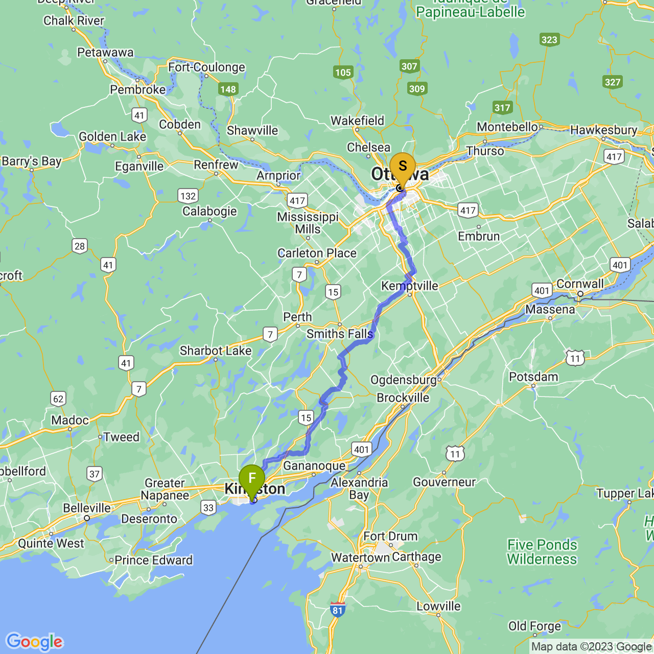 map of Rideau Lakes Tour: Day 1 Cruise