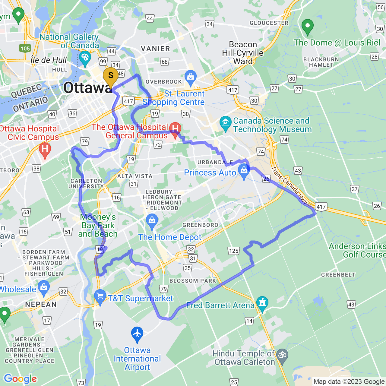 map of Riding around the Greenbelt