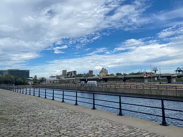 canal with Montréal in the background