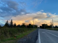 a road with grass and trees on the side