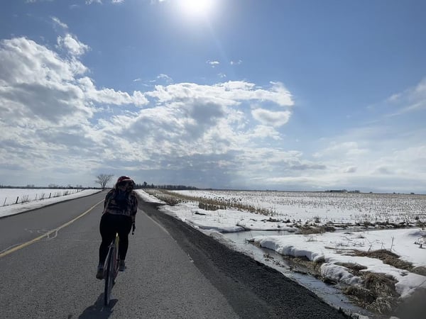 Riding through snow fields