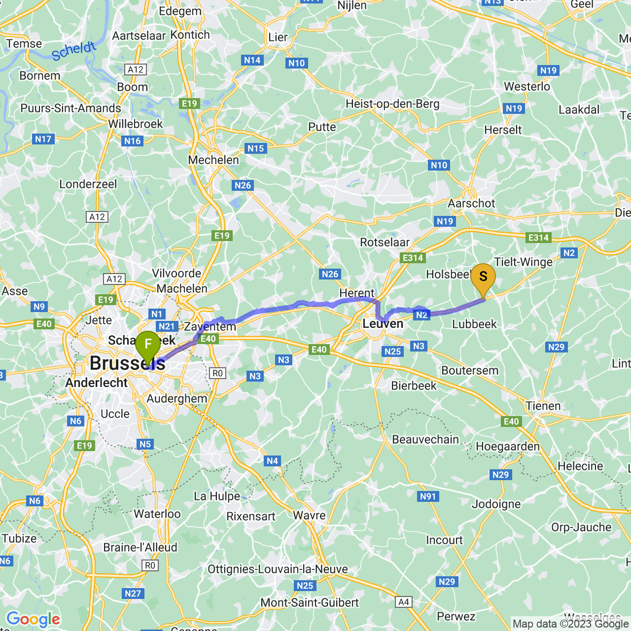 map of Day 2: Ride to Brussels