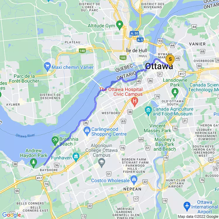 map of Riding a Rental bike to Britannia