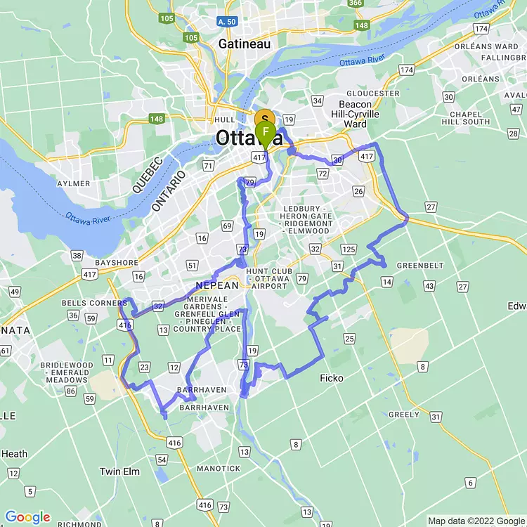 map of Century Loop around Ottawa