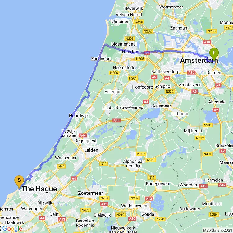 map of Day 6: The Hague -> Amsterdam