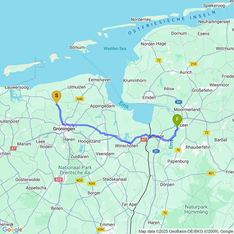 map of Winsum to Weener 🌭 Leer