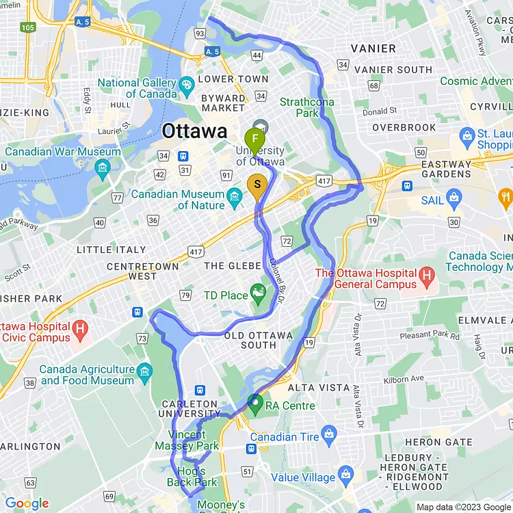 map of Nice loop around Old Ottawa South