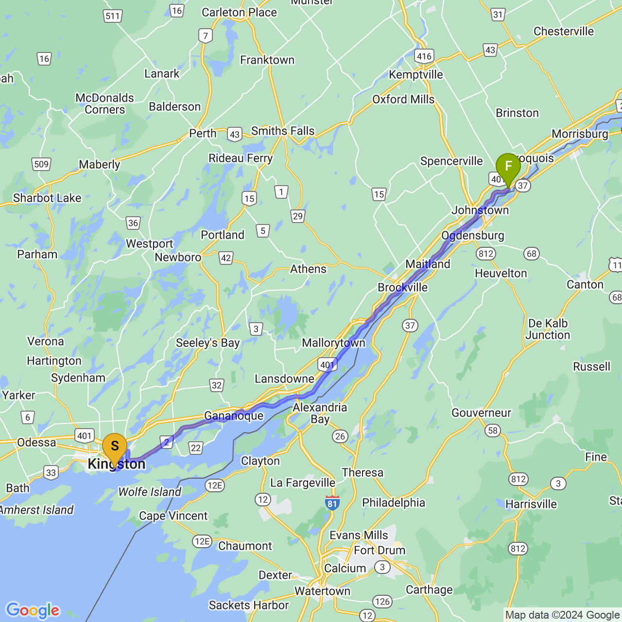 map of Kingston to Cardinal