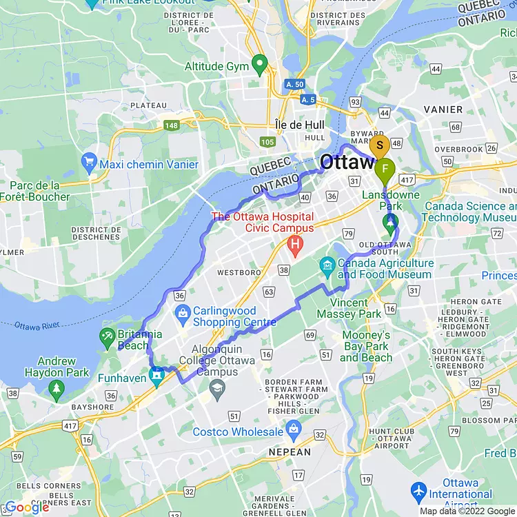 map of The Big Loop Around Ottawa