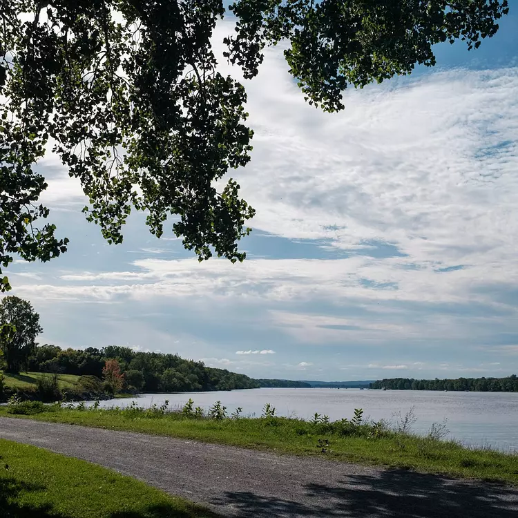a road next to a body of water