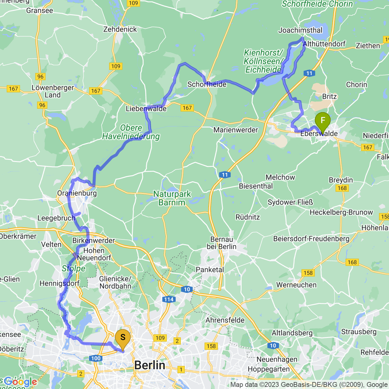 map of Long-ride around Berlin, Germany