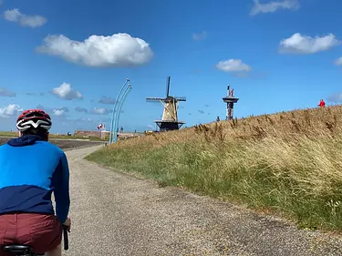 road with a windmill in the background