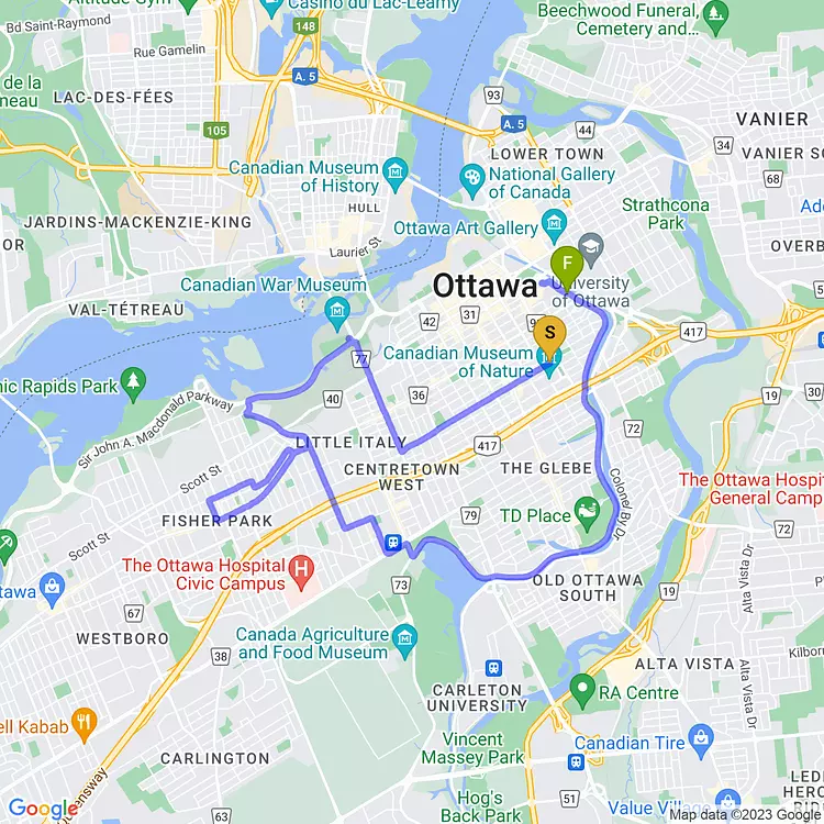 map of Ottawa Critical Mass Ride