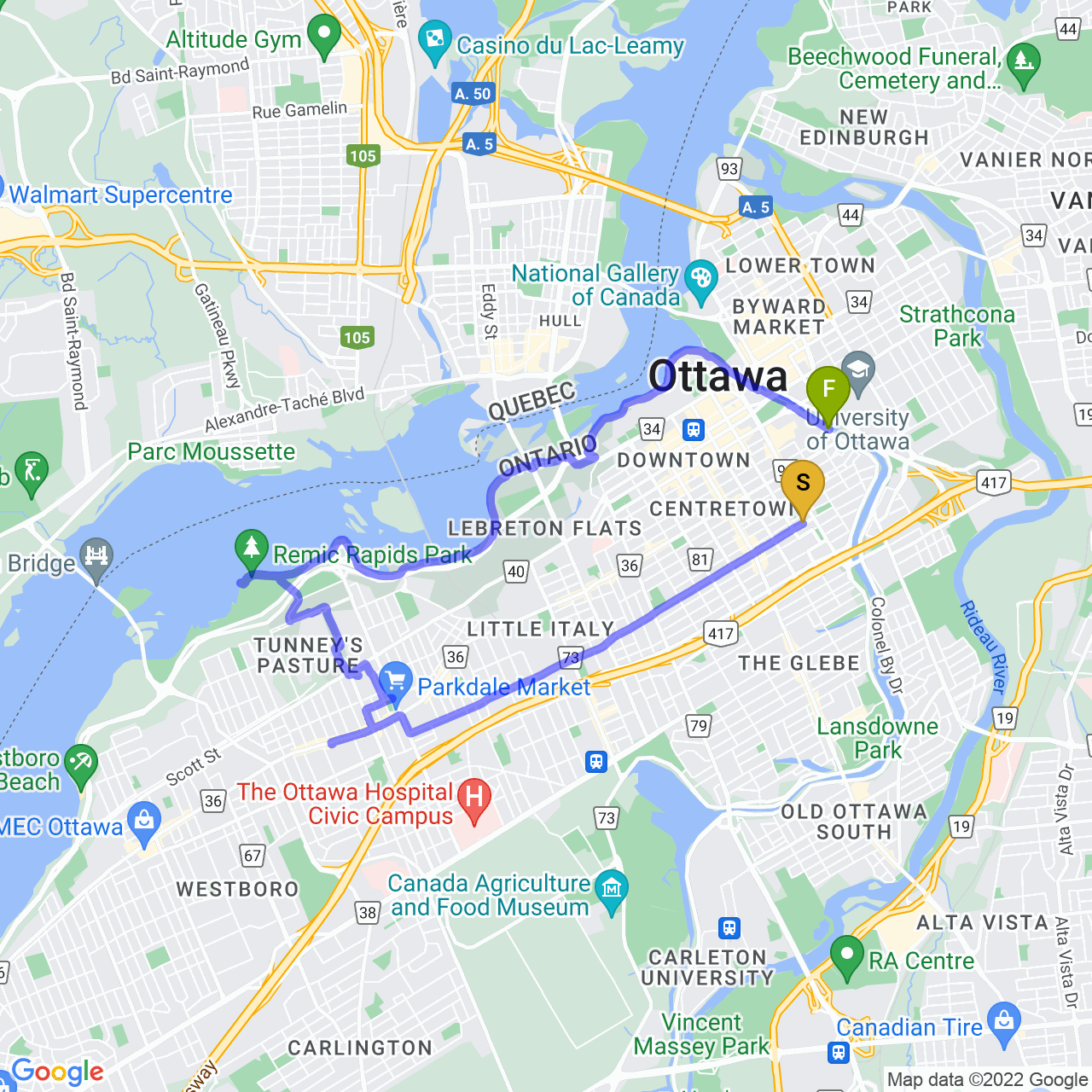 map of Lunch Ride