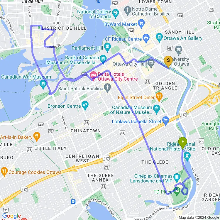 map of Ottawa Fall Critical Mass Ride