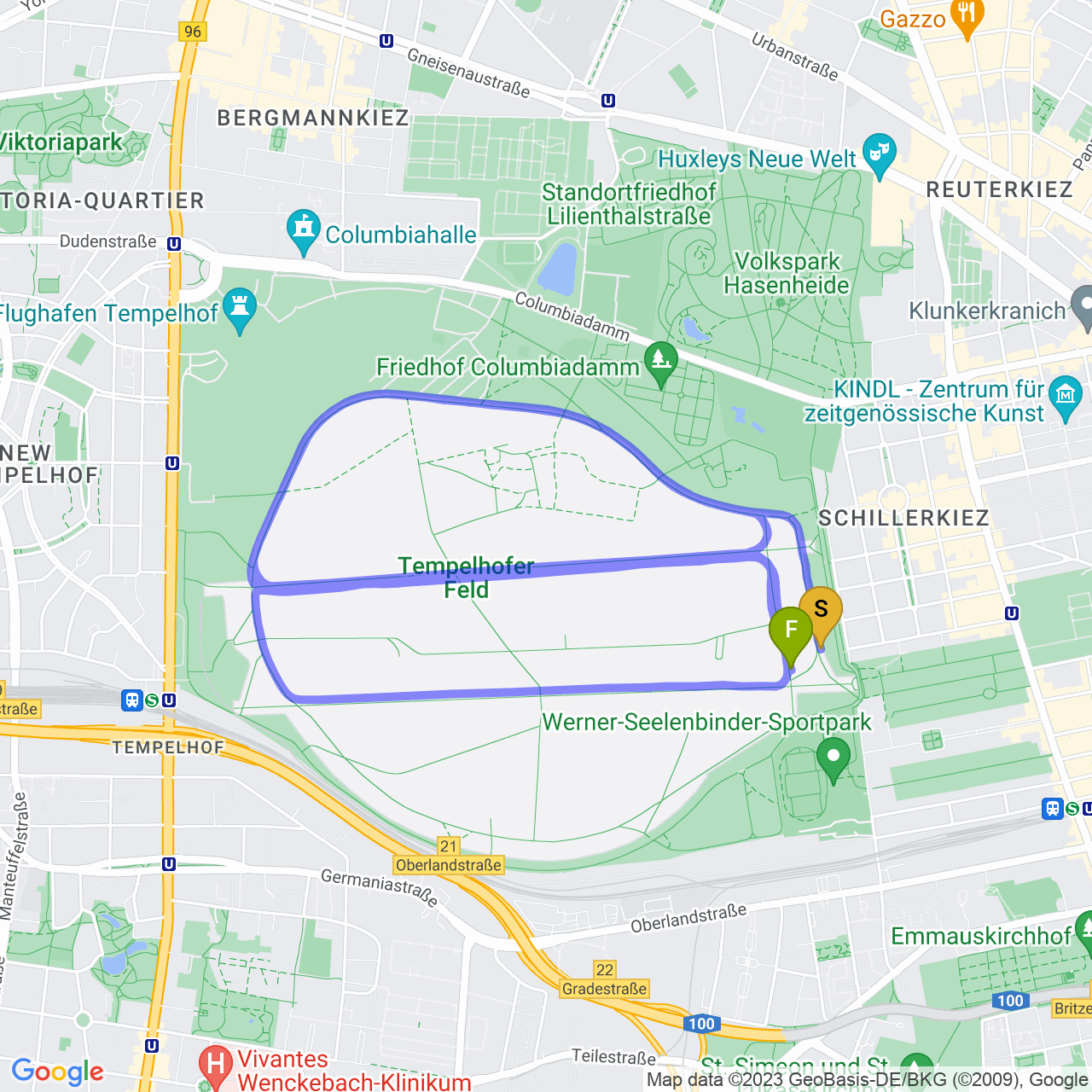 map of “unstructured” workout in Tempelhofer Feld