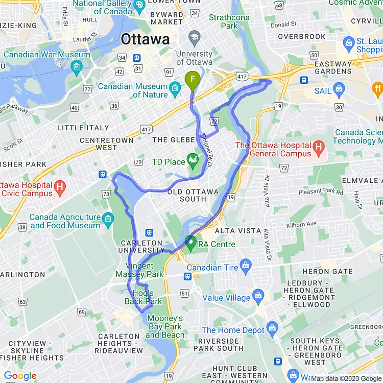 map of Night Ride by the Rideau River