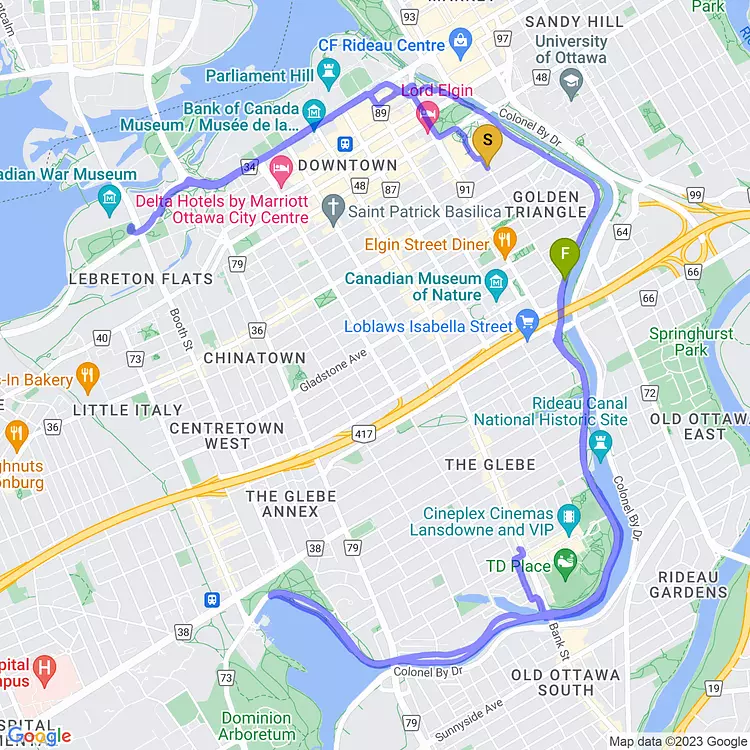 map of Ottawa Critical Mass Ride