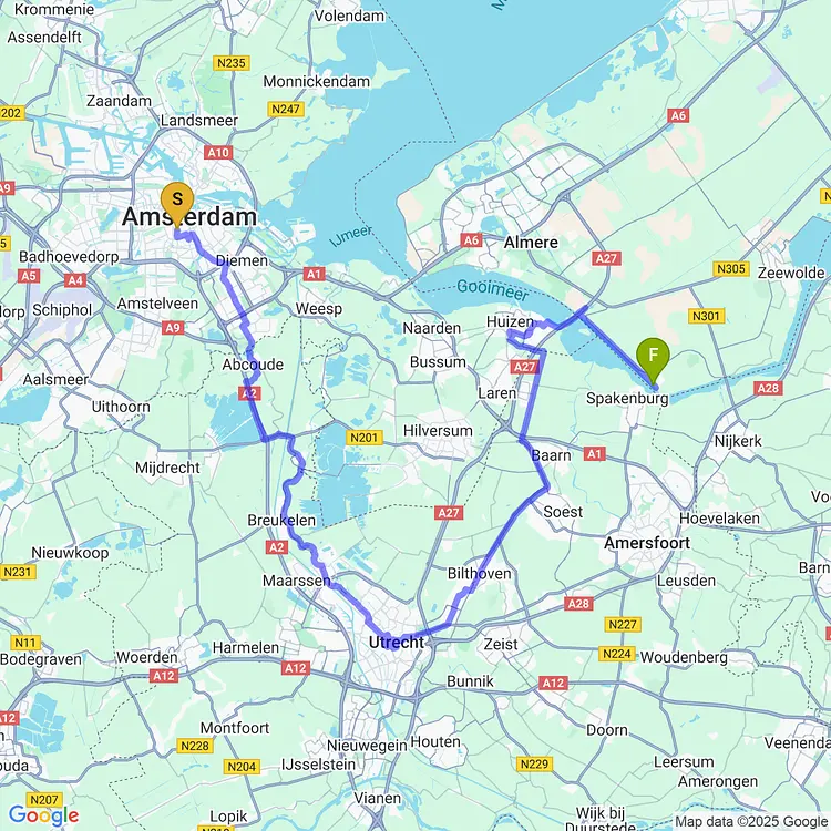 map of Amsterdam to ??? (past Utrecht)