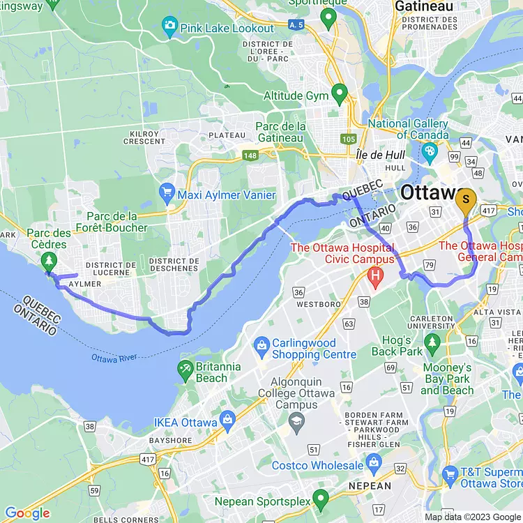 map of chill ride to aylmer
