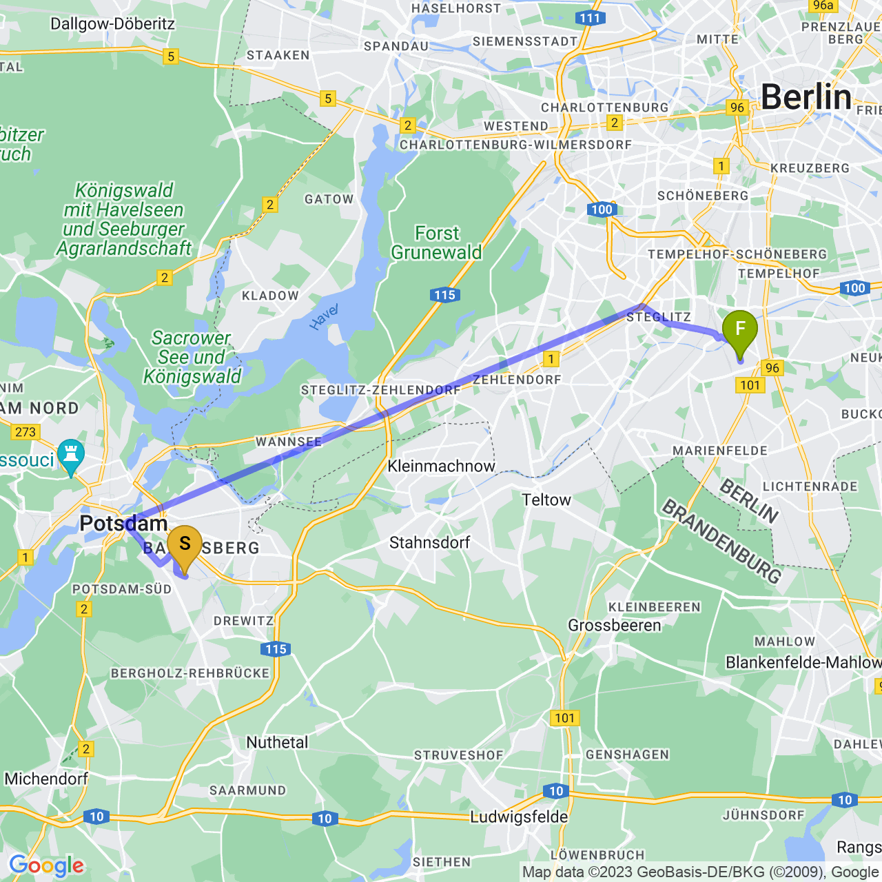 map of potsdam to berlin