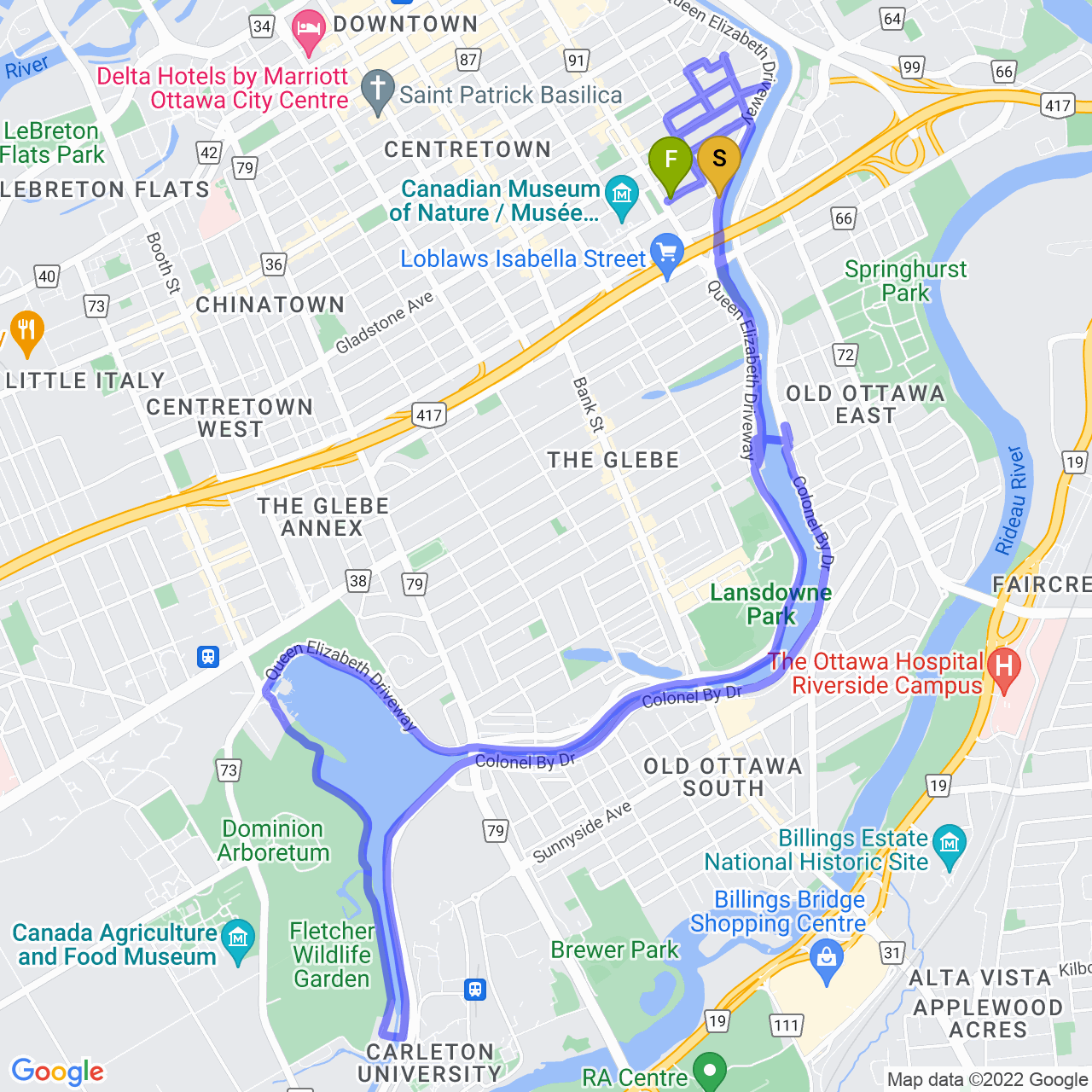 map of Night Ride through the Arboretum