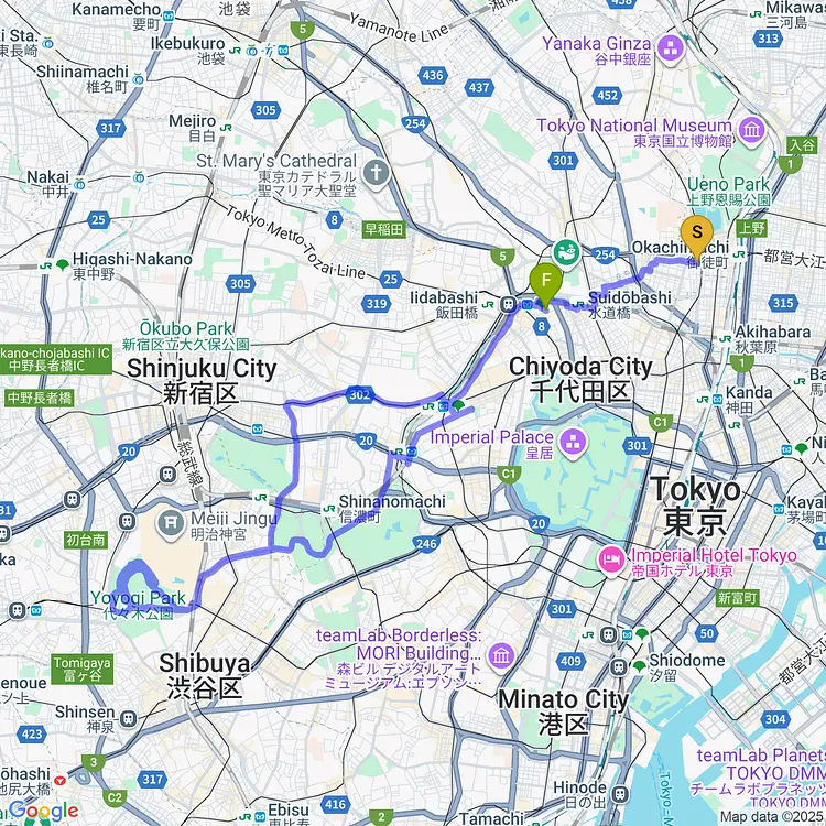 map of Tokyo Scramble to Yoyogi Park
