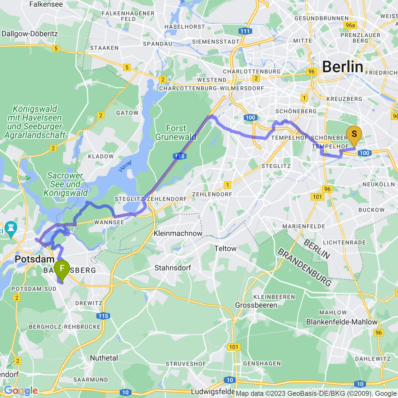 map of berlin -> postdam 