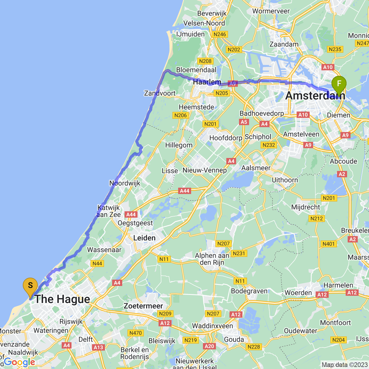 map of Day 6: The Hague -> Amsterdam